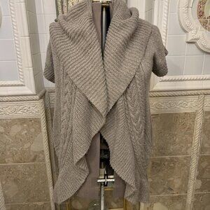 Mono Reno. Sz M. Full Length Fur Content Open Front Shawl Collar. Cardigan   B72
